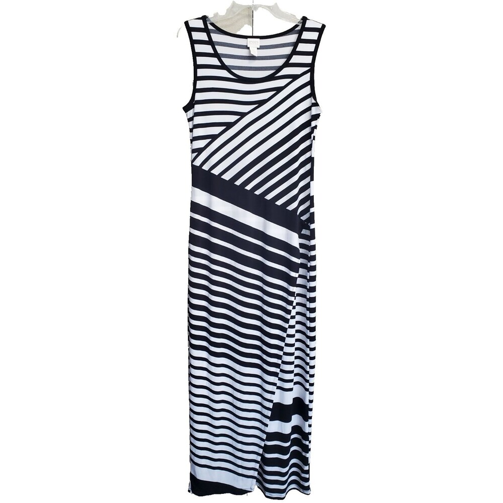 Chico's Striped Sleeveless Stretchy Crossover Skirt Maxi Dress Size 0 Small